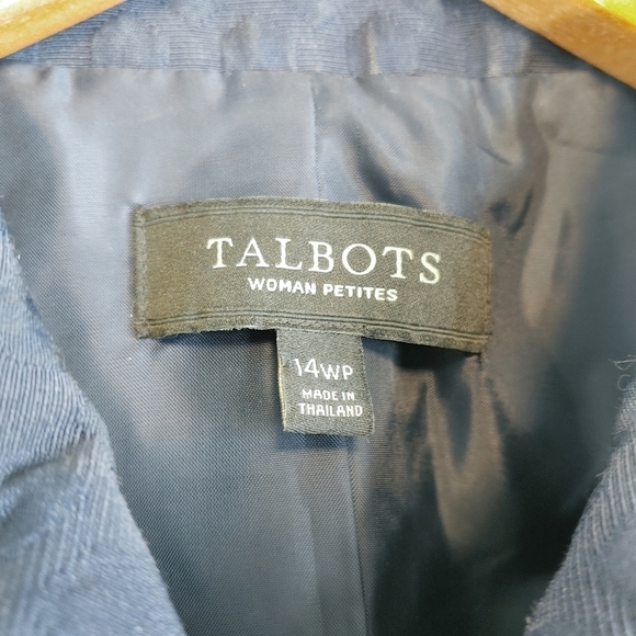 Talbots Blue Polka Dot Textured Cropped Jacket Plus Size 14WP Career Office - Picture 6 of 9